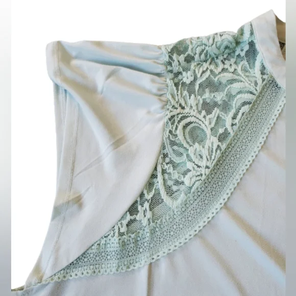 Torrid plus lace shoulders mock neck jersey knit top, 5X, mint blue/ aqua - Picture 7 of 13